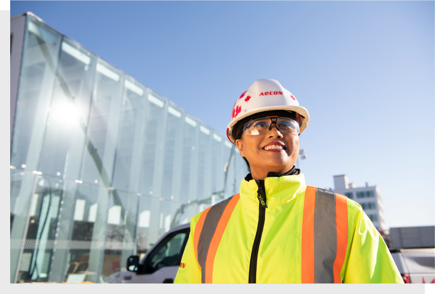 Woman on site wearing safety gear