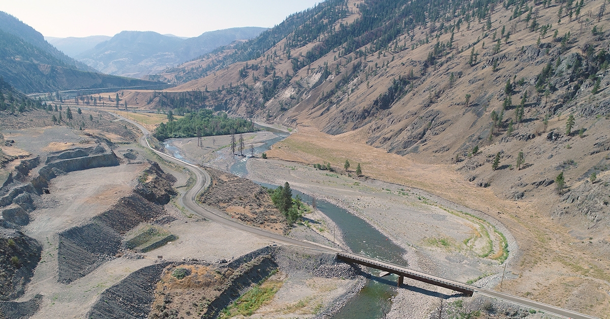 Birds eye view of Highway 8 in British Columbia